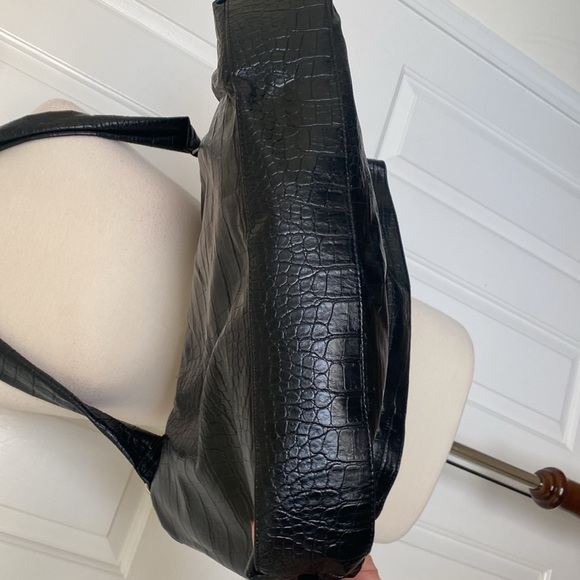 Zara Vegan Leather Black Croc Tote Bag New - Picture 6 of 11